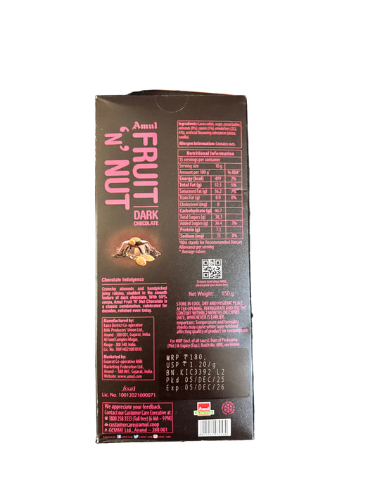 Amul Fruit and Nut Dark Chocolate 150g with rich cocoa flavour