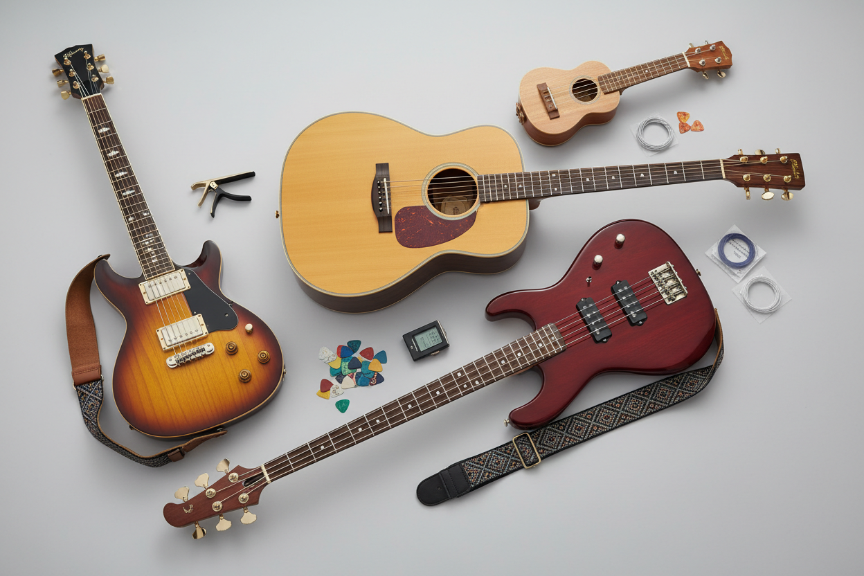 Premium acoustic, electric and bass guitars as gifts for musicians in Nepal. (online delivery)