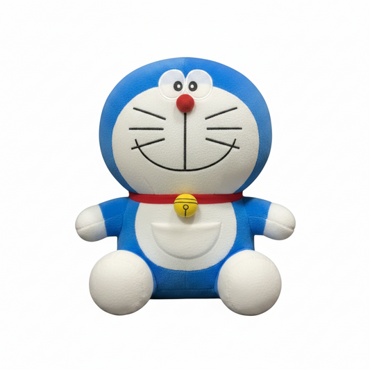 1ft blue and white Doraemon soft toy with red nose and yellow bell