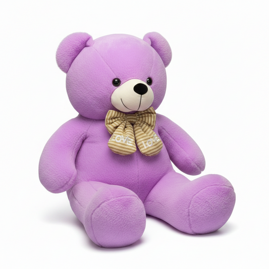 4 ft purple teddy bear plush toy with striped bow