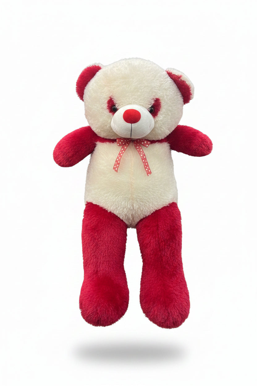 3ft red and white teddy bear soft toy with fluffy plush design and decorative bow