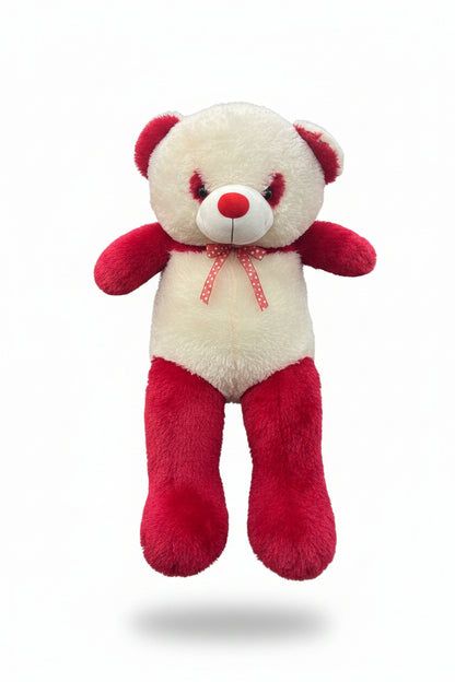3ft red and white teddy bear soft toy with fluffy plush design and decorative bow