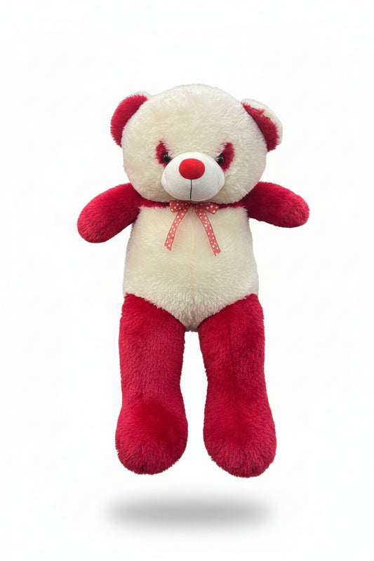 3ft red and white teddy bear soft toy with fluffy plush design and decorative bow