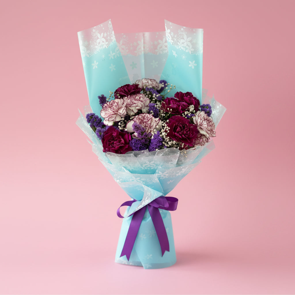 Fresh carnation and gypsy flower bouquet delivery in Kathmandu Nepal