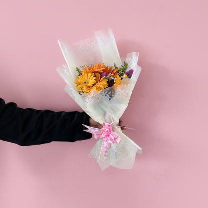 Beautiful Gerbera daisies with gypsy flowers bouquet arranged for gifting in Nepal