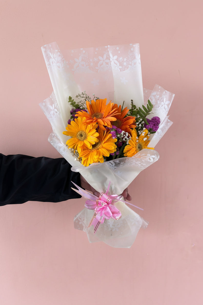 Fresh Gerbera Daisy bouquet by Mayako Basket for flower delivery in Nepal