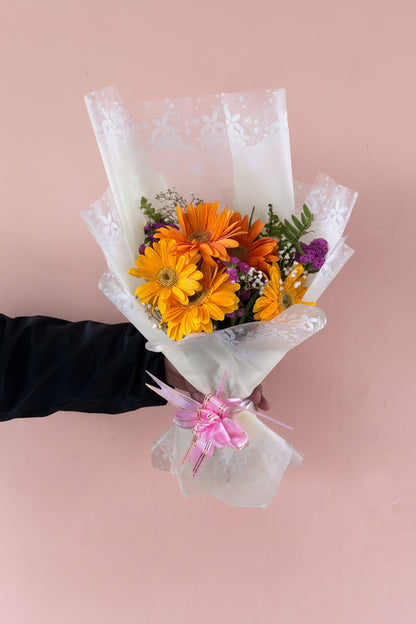 Fresh Gerbera Daisy bouquet by Mayako Basket for flower delivery in Nepal