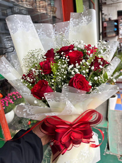 Fresh dozen red roses bouquet for romantic flower delivery in Kathmandu Nepal