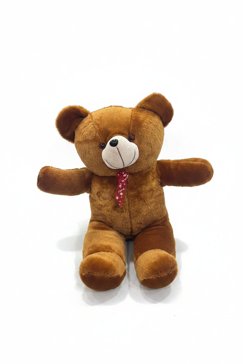 2ft brown teddy bear soft toy with a red decorative bow